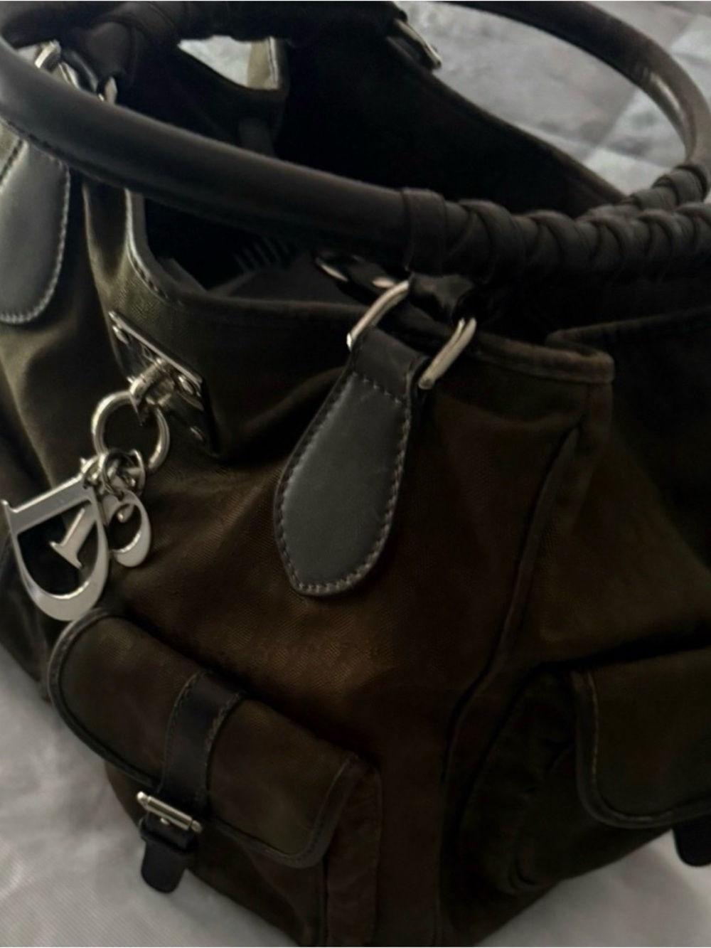Dior Brown Leather Satchel with Silver Charm - Picture 2 of 2